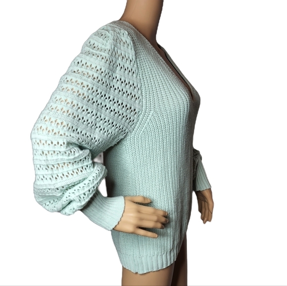 NWT Rachel Zoe Mint Knit Sweater Size Medium Green Blue Cotton Blend - Picture 10 of 16